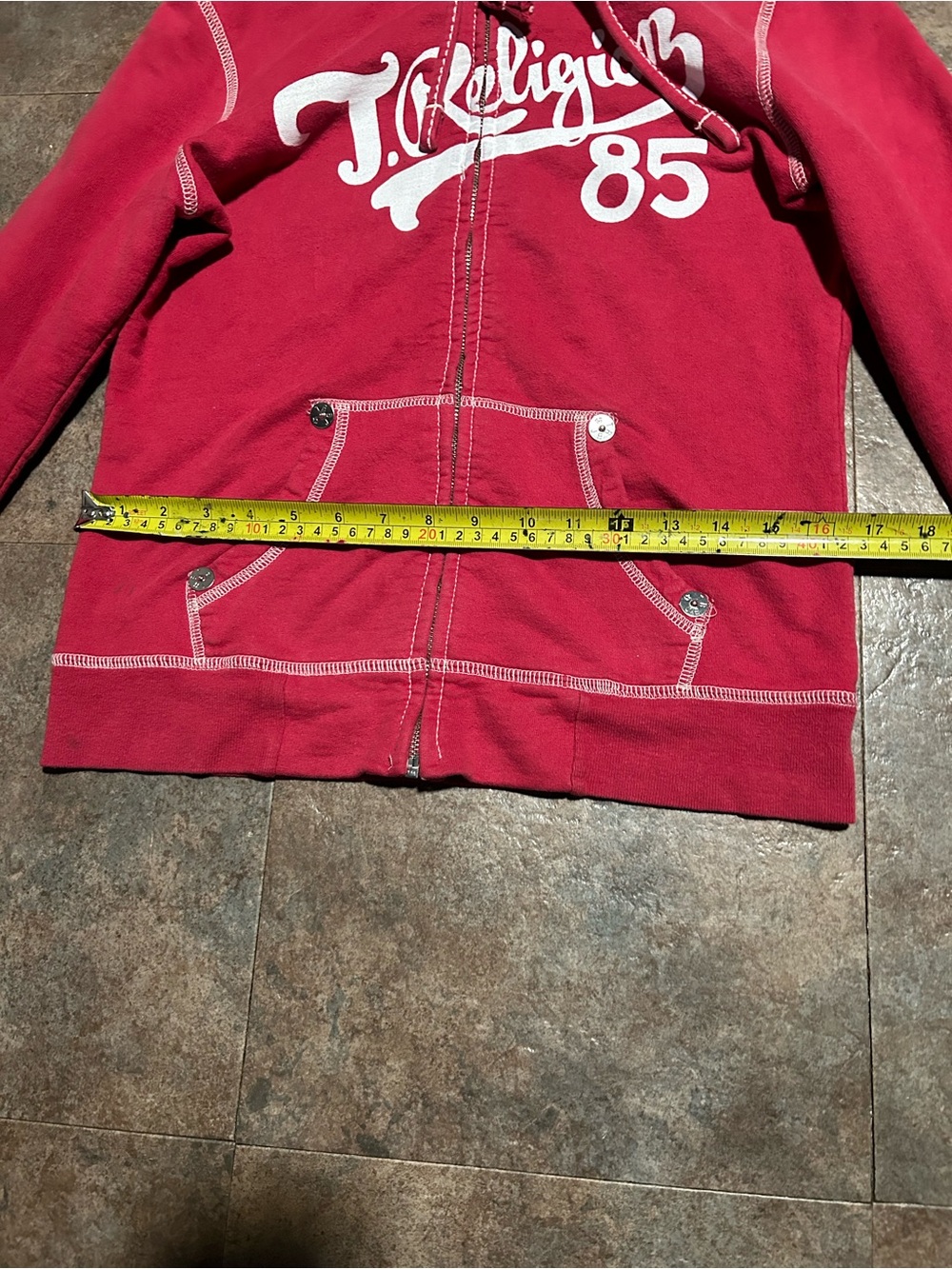 True Religion Red Zip-Up Hoodie Sweatshirt - Picture 4 of 5